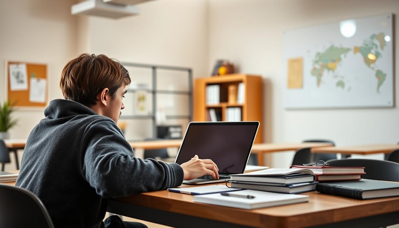Student preparing for exams with study materials